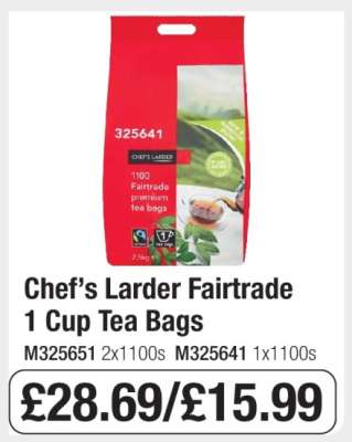 Chef’s Larder Fairtrade 1 Cup Tea Bags