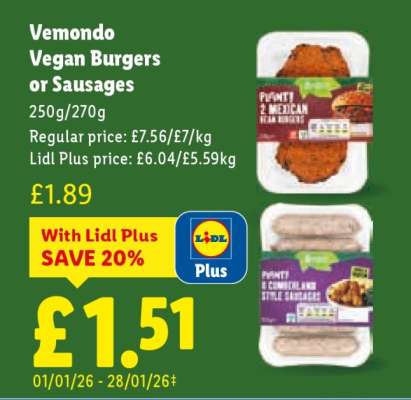 Vemondo Vegan Burgers or Sausages