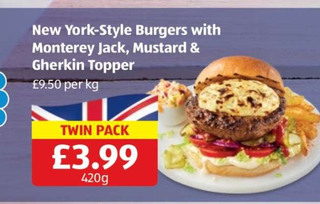 New York-Style Burgers with Monterey Jack, Mustard & Gherkin Topper