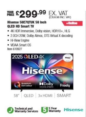 Hisense 58E7Q7UK 58 Inch QLED HD Smart TV