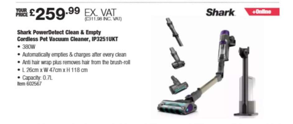 Shark PowerDetect Clean & Empty Cordless Pet Vacuum Cleaner, JP3251UKT