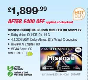 Hisense 85U8QTUK 85 Inch Mini LED HD Smart TV