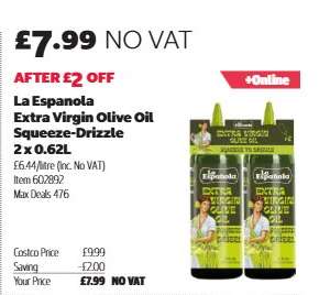 La Espanola Extra Virgin Olive Oil Squeeze-Drizzle 2 x 0.62L