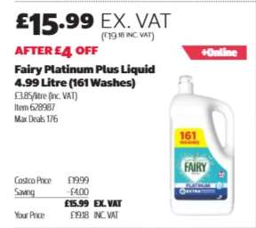 Fairy Platinum Plus Liquid 4.99 Litre (161 Washes)