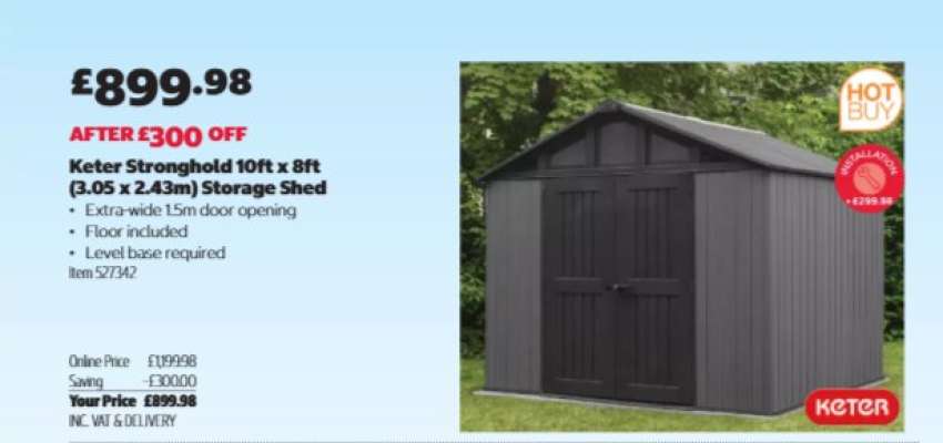 Keter Stronghold 10ft x 8ft (3.05 x 2.43m) Storage Shed