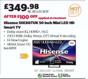 Hisense 50E8QTUK 50 Inch Mini LED HD Smart TV