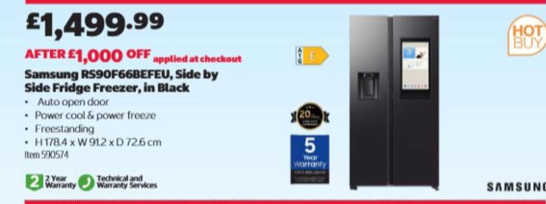 Samsung RS90F66BEFEU, Side by Side Fridge Freezer, in Black
