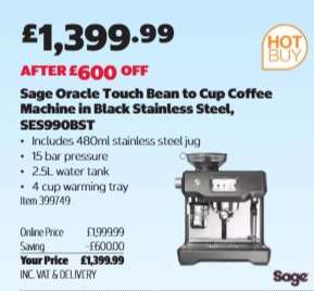 Sage Oracle Touch Bean to Cup Coffee Machine in Black Stainless Steel SES990BST