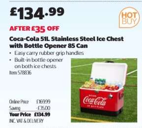 Coca-Cola 51L Stainless Steel Ice Chest with Bottle Opener 85 Can