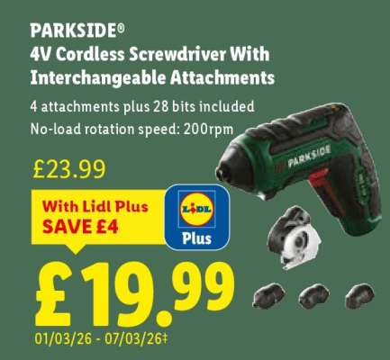 PARKSIDE 4V Cordless Screwdriver With Interchangeable Attachments
