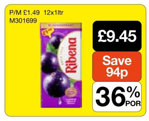 Ribena Blackcurrant 12x1ltr