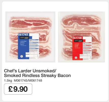Chef’s Larder Unsmoked/Smoked Rindless Streaky Bacon