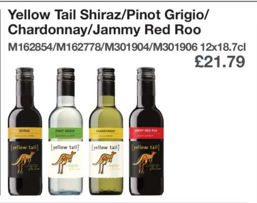 Yellow Tail Shiraz/Pinot Grigio/Chardonnay/Jammy Red Roo