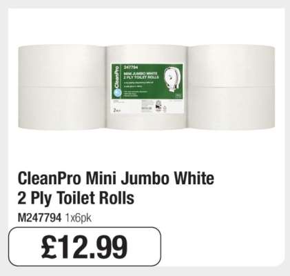 CleanPro Mini Jumbo White 2 Ply Toilet Rolls