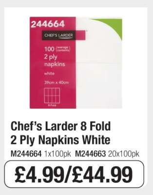 Chef’s Larder 8 Fold 2 Ply Napkins White