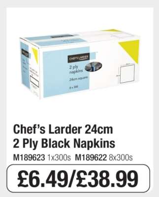 Chef’s Larder 24cm 2 Ply Black Napkins