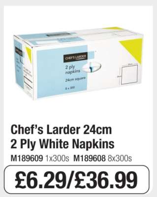 Chef’s Larder 24cm 2 Ply White Napkins