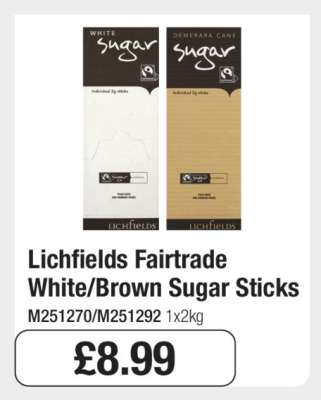Lichfields Fairtrade White/Brown Sugar Sticks
