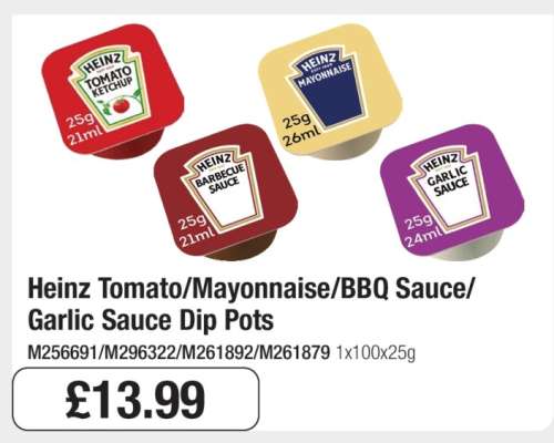 Heinz Tomato/Mayonnaise/BBQ Sauce/Garlic Sauce Dip Pots