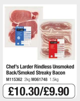 Chef’s Larder Rindless Unsmoked Back/Smoked Streaky Bacon