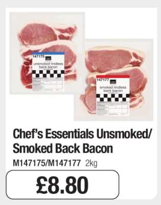 Chef’s Essentials Unsmoked/Smoked Back Bacon