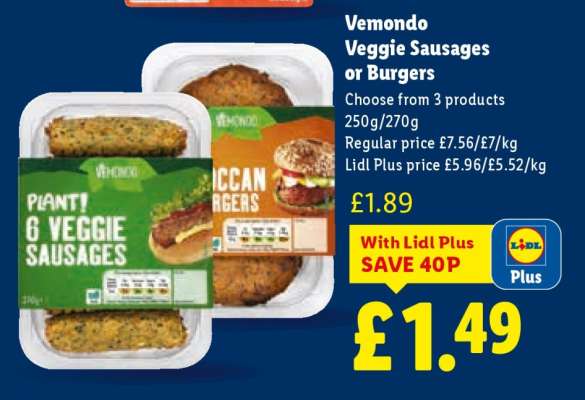 Vemondo Veggie Sausages or Burgers