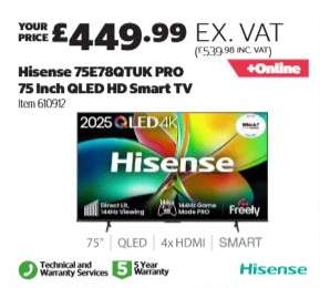 Hisense 75E78QTUK PRO 75 Inch QLED HD Smart TV