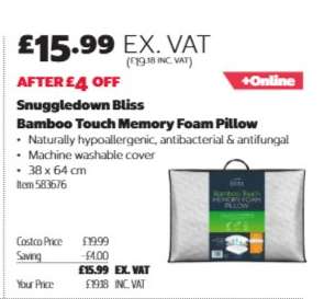 Snuggledown Bliss Bamboo Touch Memory Foam Pillow