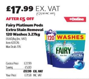 Fairy Platinum Pods Extra Stain Removal 120 Washes 3.27kg