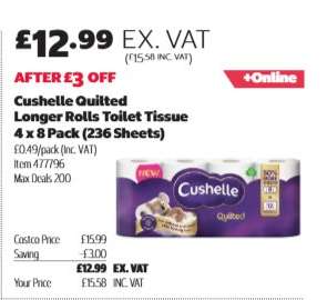 Cushelle Quilted Longer Rolls Toilet Tissue, 4 x 8 Pack (236 Sheets)