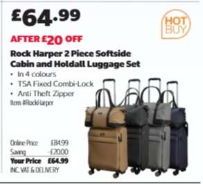 Rock Harper 2 Piece Softside Cabin and Holdall Luggage Set