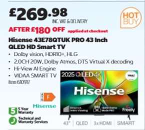 Hisense 43E78QTUK PRO 43 Inch QLED HD Smart TV
