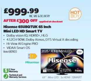 Hisense 65U8QTUK 65 Inch Mini LED HD Smart TV