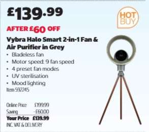 Vybra Halo Smart 2-in-1 Fan & Air Purifier in Grey