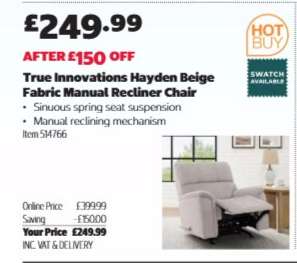 True Innovations Hayden Beige Fabric Manual Recliner Chair