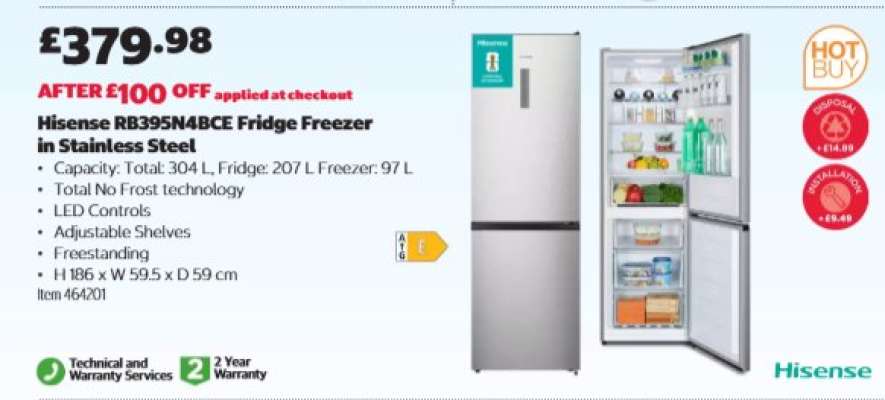 Hisense RB395N4BCE Fridge Freezer in Stainless Steel