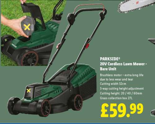 PARKSIDE 20V Cordless Lawn Mower - Bare Unit