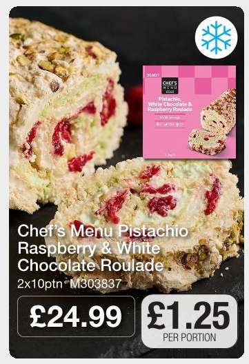 Chef's Menu Pistachio Raspberry & White Chocolate Roulade