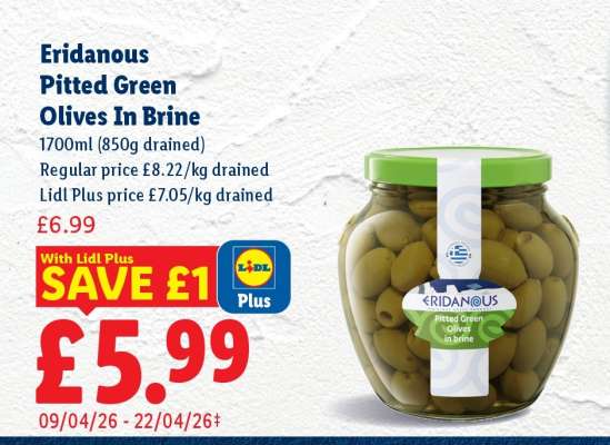 Eridanous Pitted Green Olives in Brine