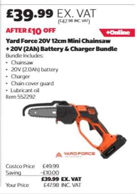 Yard Force 20V 12cm Mini Chainsaw + 20V (2Ah) Battery & Charger Bundle