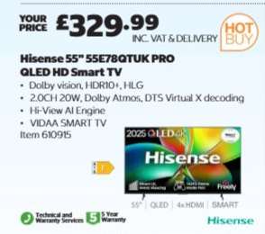 Hisense 55'' 55E78QTUK PRO QLED HD Smart TV