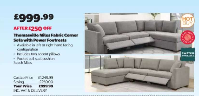 Thomasville Miles Fabric Corner Sofa with Power Footrests