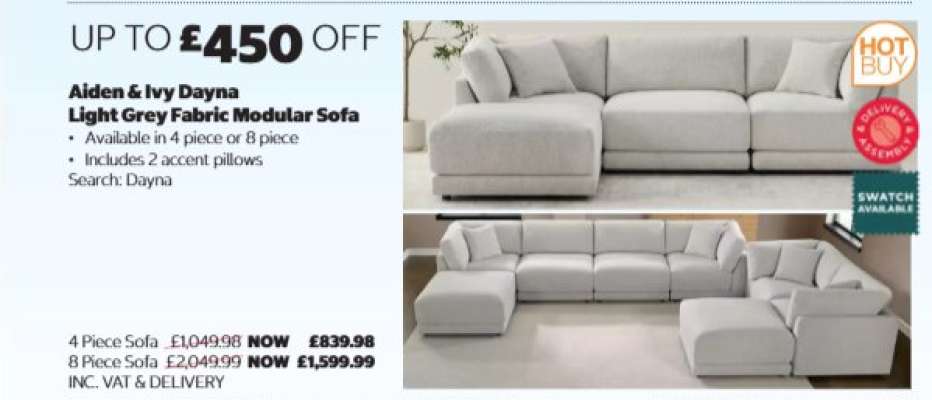Aiden & Ivy Dayna Light Grey Fabric Modular Sofa
