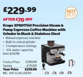 Krups XP801TGO Precision Steam & Pump Espresso Coffee Machine with Grinder in Black & Stainless Steel