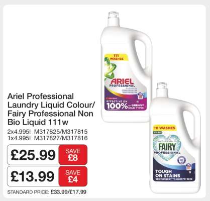 Ariel Professional Laundry Liquid Colour/Fairy Professional Non Bio Liquid 111w