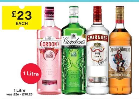 Gordon's Pink Gin, Gordon's London Dry Gin, Smirnoff Vodka, Captain Morgan Spiced Gold