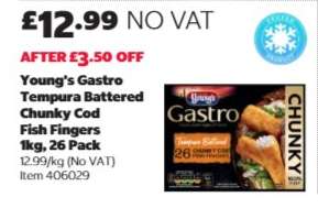 Young's Gastro Tempura Battered Chunky Cod Fish Fingers 1kg, 26 Pack
