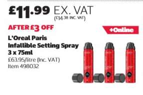 L'Oreal Paris Infallible Setting Spray 3 x 75ml