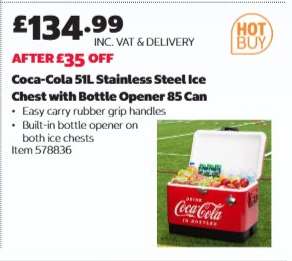 Coca-Cola 51L Stainless Steel Ice Chest with Bottle Opener 85 Can