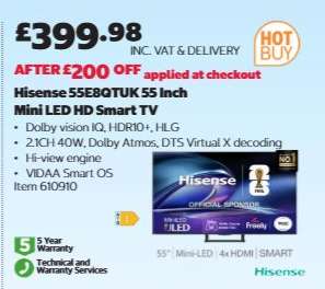 Hisense 55E8QTUK 55 Inch Mini LED HD Smart TV
